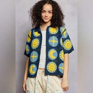 POL Openwork Short Sleeve Crochet Shirt 10010071848